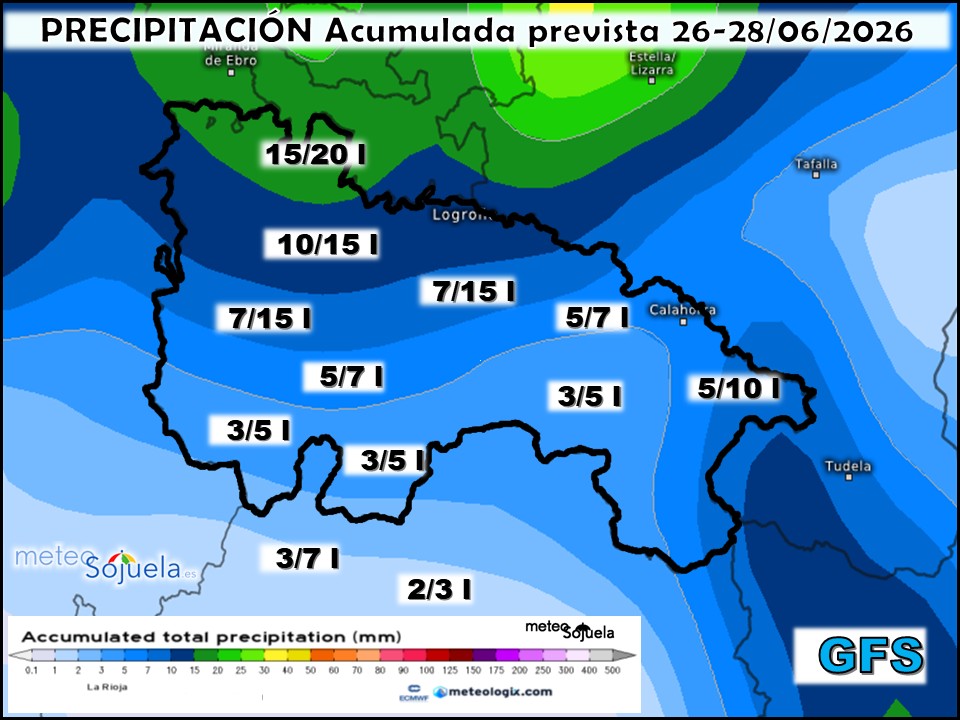 Precipitación Acumulada según GFS Meteosojuela La Rioja