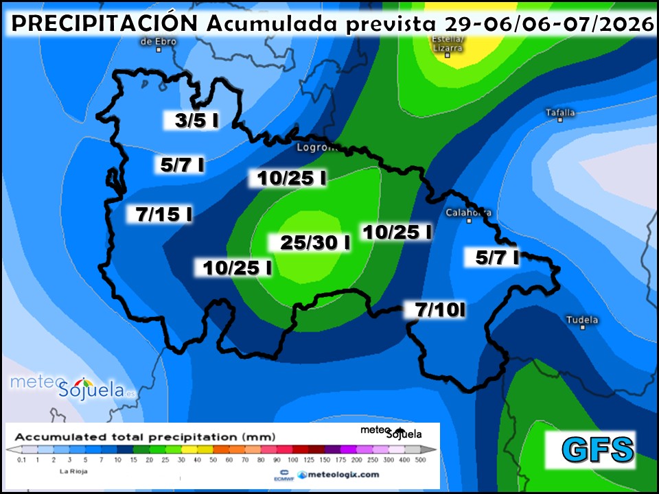 Precipitación Acumulada según GFS Meteosojuela La Rioja