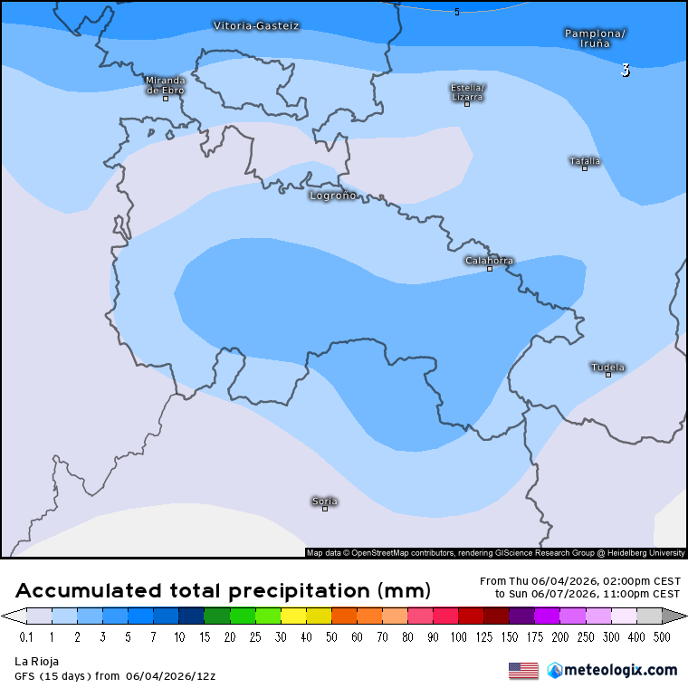 Precipitación Acumulada según GFS. Meteosojuela La Rioja