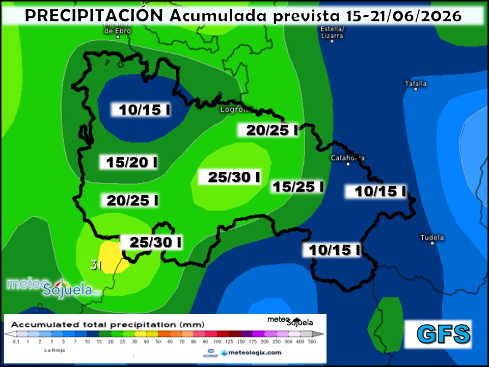 Precipitación Acumulada según GFS. Meteosojuela La Rioja