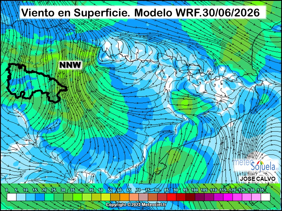 Viento en Superficie Modelo WRF Meteosojuela.