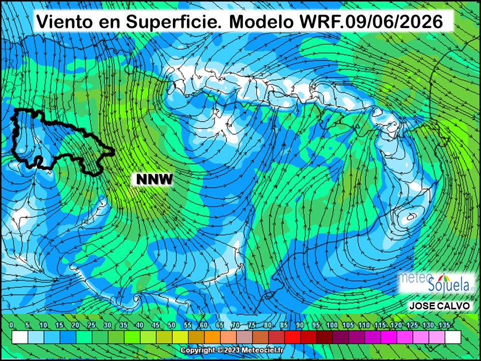 Viento en Superficie Modelo WRF Meteosojuela.