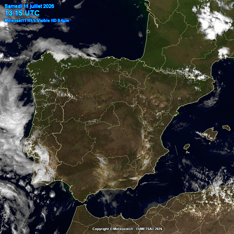 Animación imágenes satélite Meteosat. Nubosidad variable con alguna tormenta