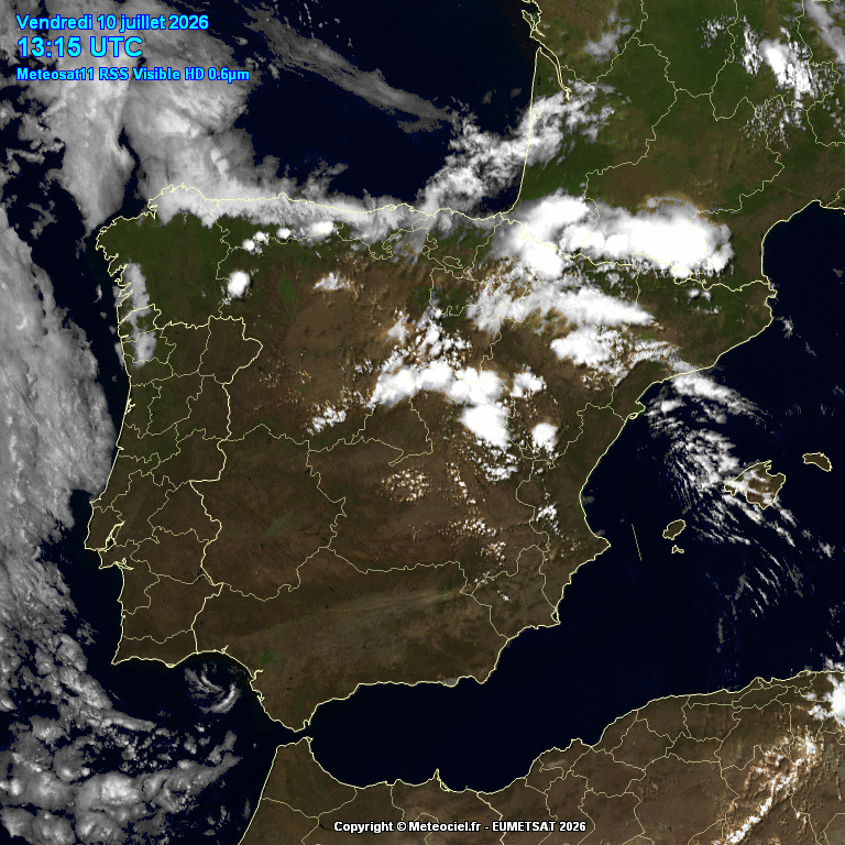 Animación imágenes satélite Meteosat. Nubosidad variable con alguna tormenta