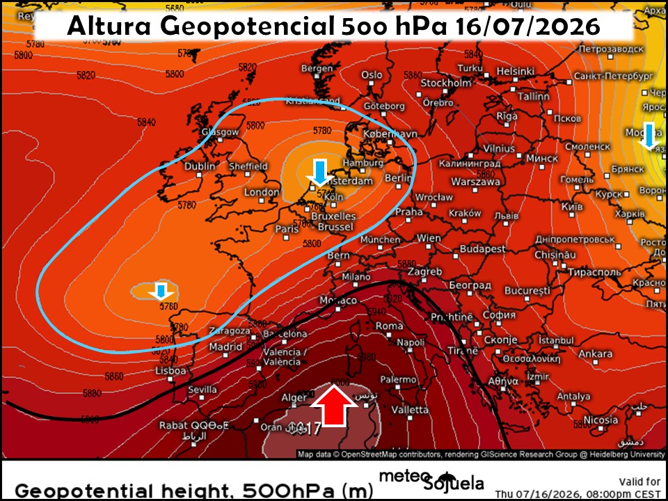 Dorsal Anticiclónica sobre la península. Aire frío incorporándose a la Circulación Atmosférica General