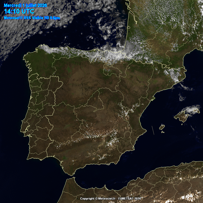 Animación imágenes satélite Meteosat. Nubes bajas por vientos de NW