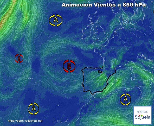 Animación Viento a 850hPa. Baja en transicion