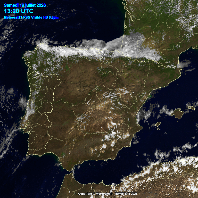 Animación imágenes satélite Meteosat. Cielos poco nubosos con más nubes por la tarde