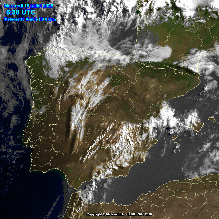 Animación imágenes satélite Meteosat. Cielos poco nubosos o despejados