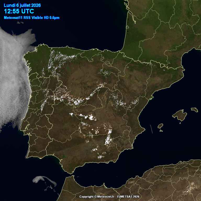 Animación imágenes satélite Meteosat. Despejado con tormentas por la tarde