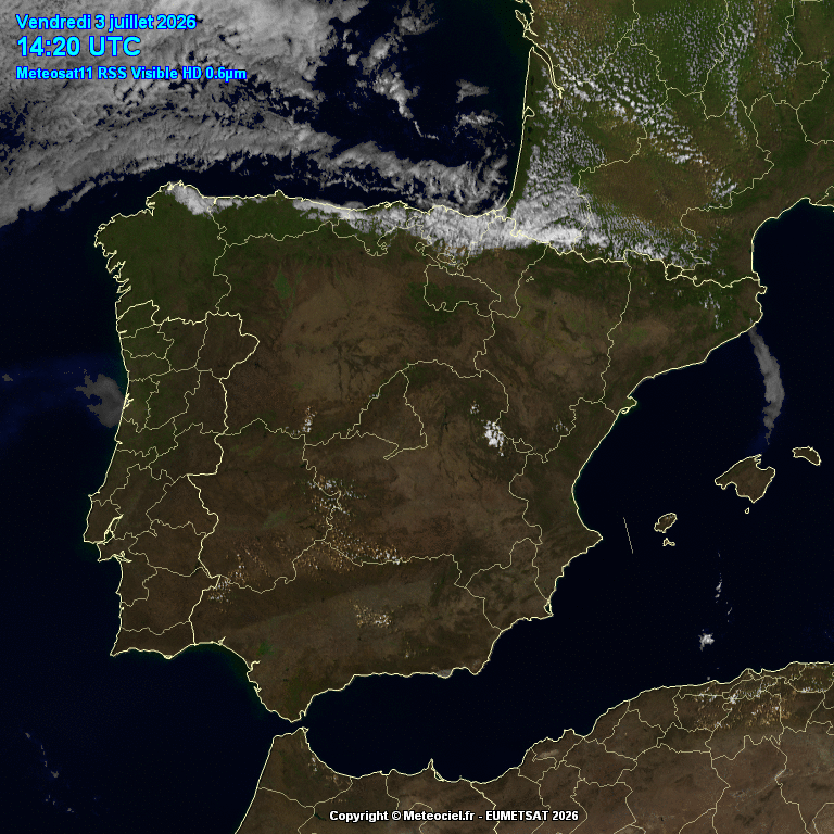 Animación imágenes satélite Meteosat. Despejado y Nubes bajas en el norte
