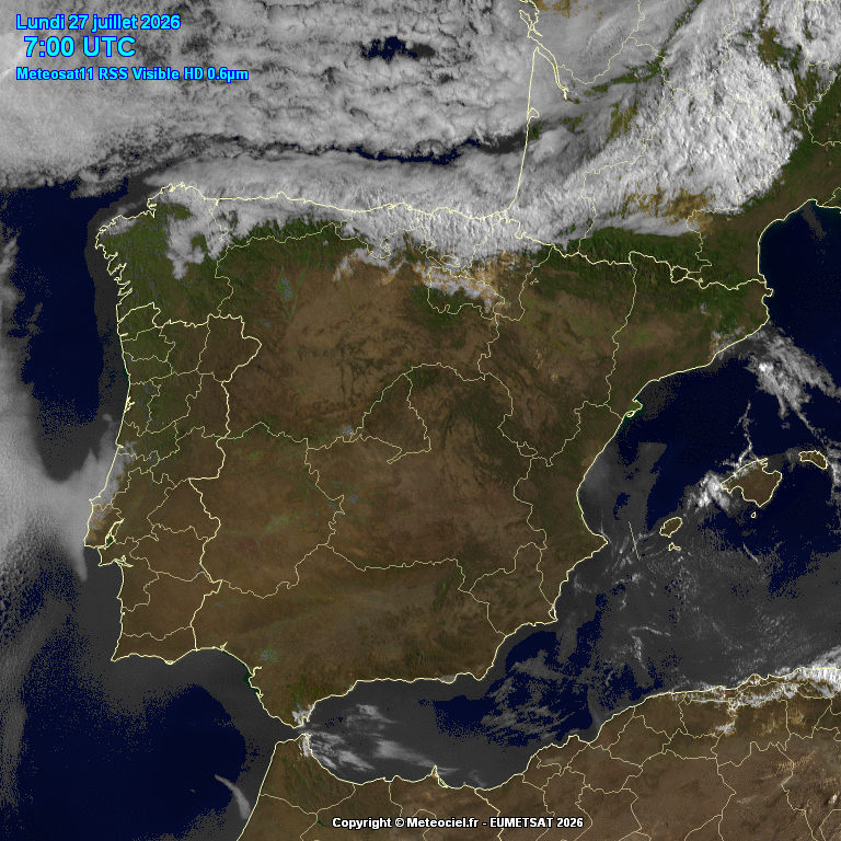 Animación imágenes satélite Meteosat. Nubes bajas a primeras horas.