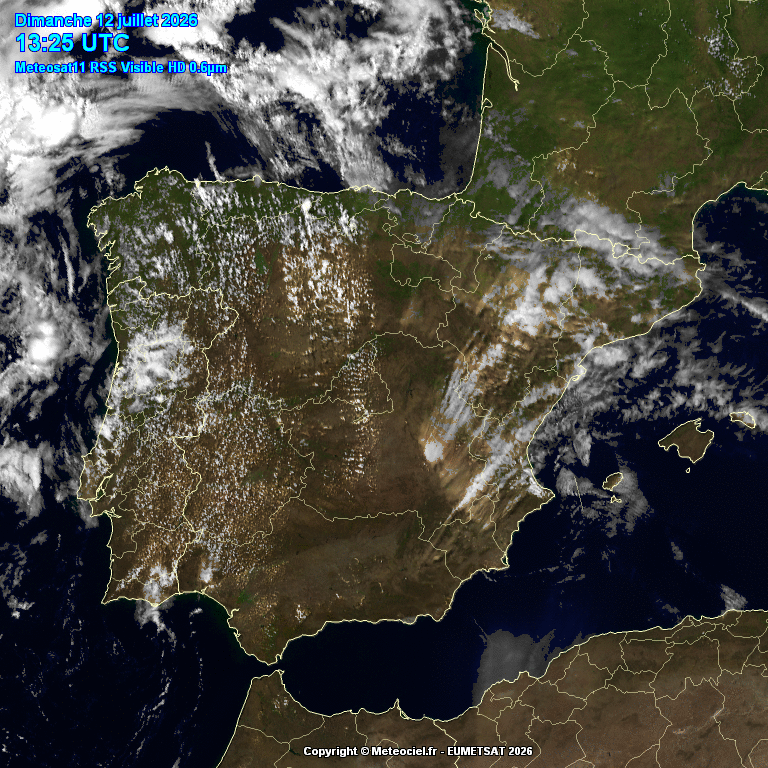 Animación imágenes satélite Meteosat. Nubosidad variable con tormentas