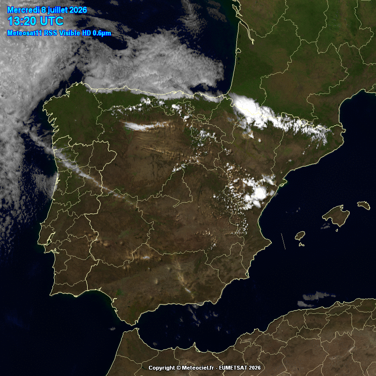 Animación imágenes satélite Meteosat. Poco nuboso con nubes de evolución