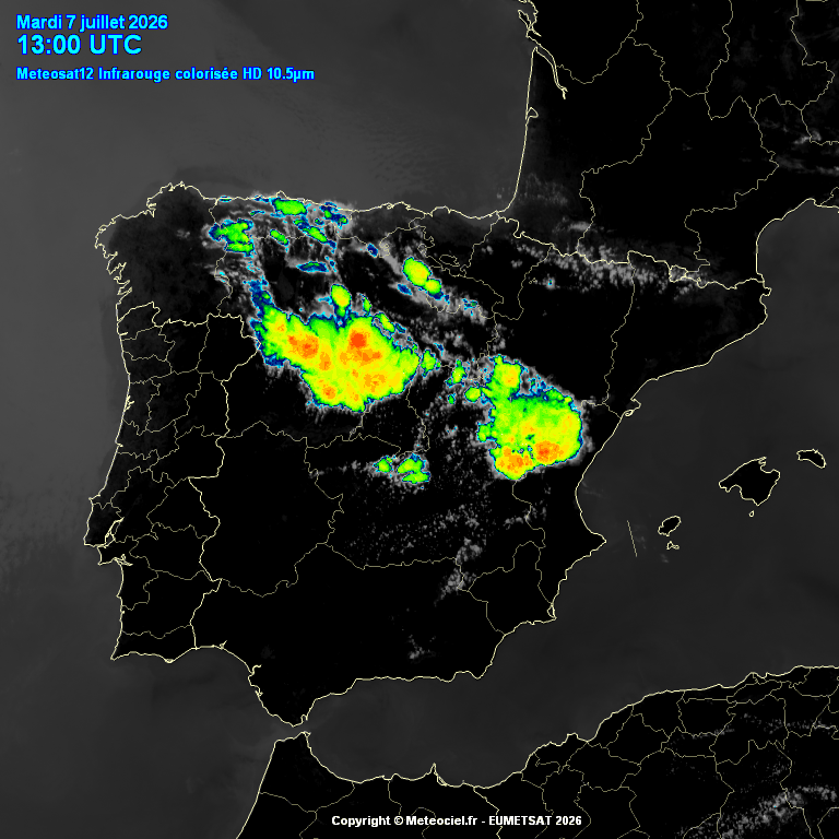 Animación imágenes satélite Meteosat. Tormentas de tarde