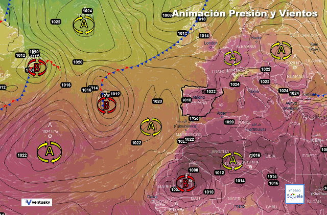 Animación presión y viento, Altas `presiones de bloqueo