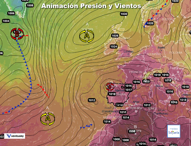 Animación presión y viento, Altas presiones de bloqueo y baja