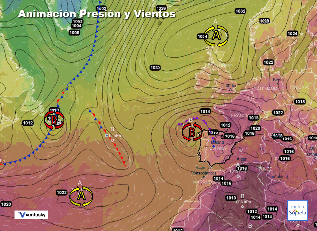 Animación presión y viento, Altas presiones de bloqueo y baja