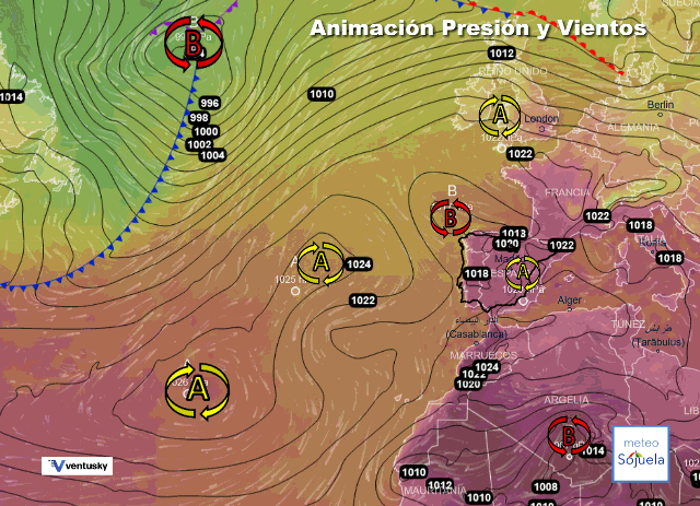 Animación presión y viento, Altas presiones de bloqueo