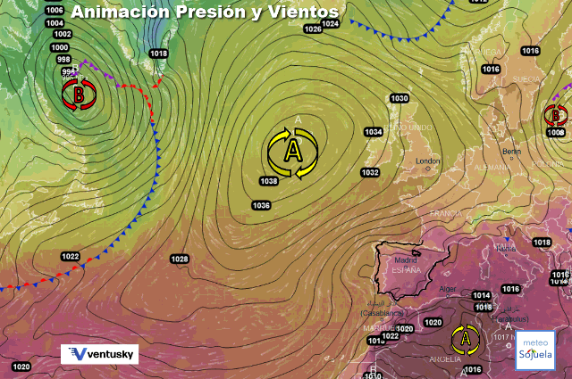 Animación presión y viento, Anticiclonazo de bloqueo