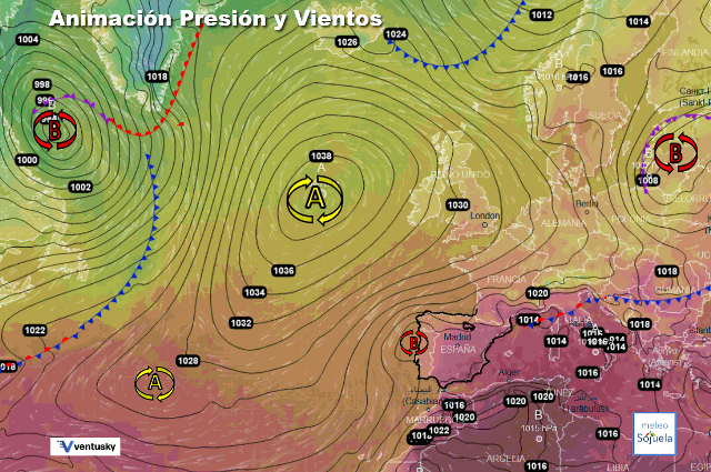 Animación presión y viento, Anticiclonazo de bloqueo