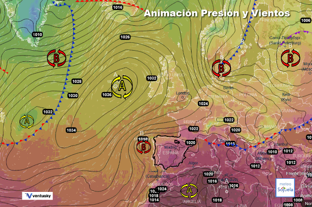 Animación presión y viento, Anticiclonazo de bloqueo