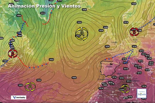 Animación presión y viento, Anticiclonazo de bloqueo