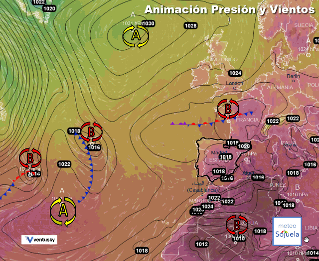 Animación presión y viento, Baja en transición
