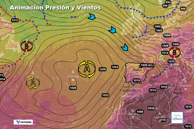 Animación presión y viento, Situación de Nw