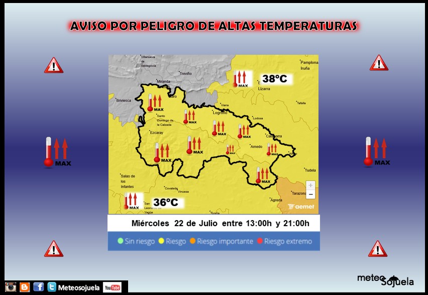 Aviso Amarillo por Altas Temperaturas . 22 AEMET