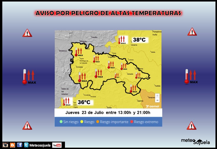 Aviso Amarillo por Altas Temperaturas . 23 AEMET