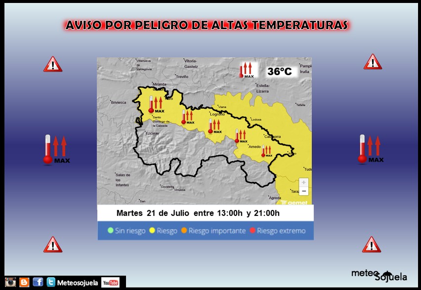 Aviso Amarillo por Altas Temperaturas en la Ribera. 21 AEMET