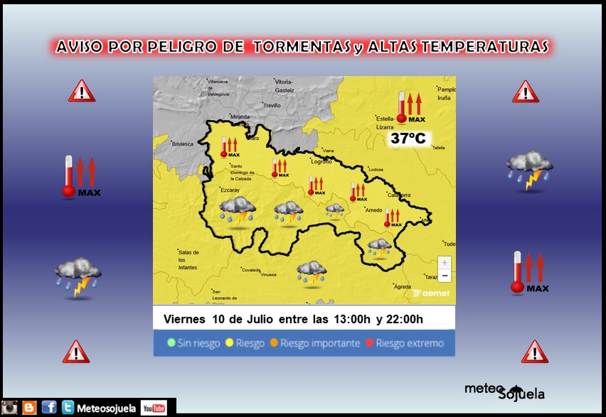 Aviso Amarillo por Tormentas y Altas Temperaturas AEMET 10