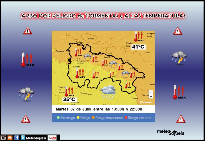 Avisos Naranjas y Amarillos por Tormentas y Altas Temperaturas AEMET 07