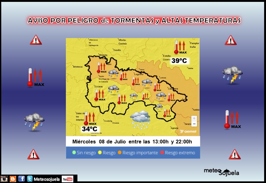 Avisos Naranjas y Amarillos por Tormentas y Altas Temperaturas AEMET 08