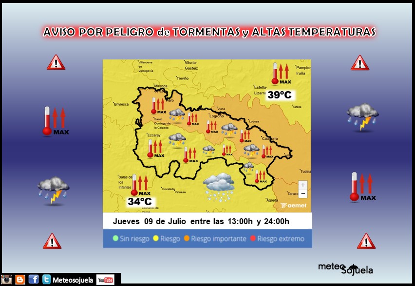 Avisos Naranjas y Amarillos por Tormentas y Altas Temperaturas AEMET 09