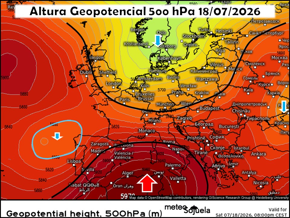Dorsal Anticiclónica sobre la península. Aire frío incorporándose a la Circulación Atmosférica General