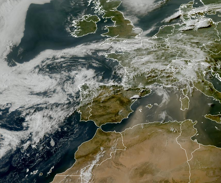 Imagen de satélite. Nubosidad variable y baja en el Atlántico