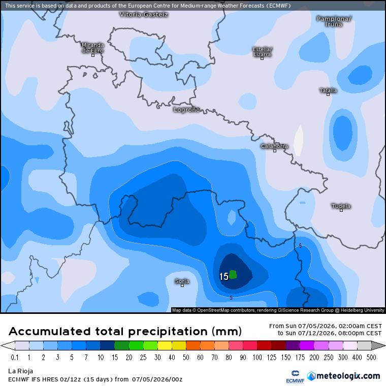Precipitación Acumulada según ECMWF Meteosojuela La Rioja