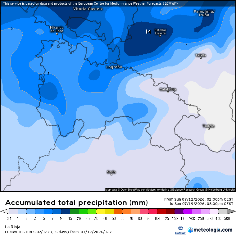 Precipitación Acumulada según ECMWF Meteosojuela La Rioja