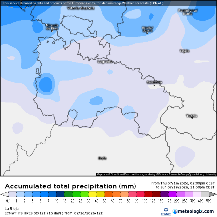 Precipitación Acumulada según ECMWF Meteosojuela La Rioja