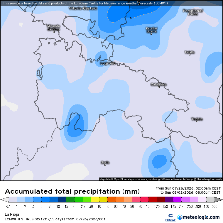 Precipitación Acumulada según ECMWF Meteosojuela La Rioja