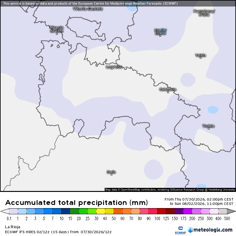 Precipitación Acumulada según ECMWF Meteosojuela La Rioja