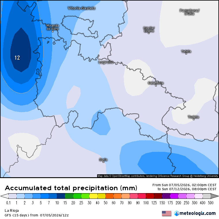 Precipitación Acumulada según GFS Meteosojuela La Rioja