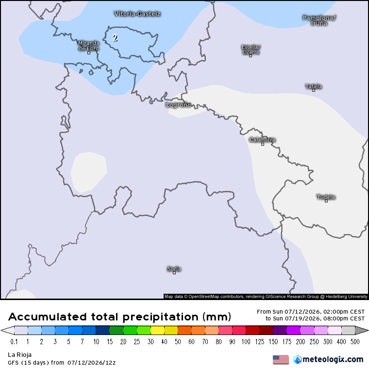 Precipitación Acumulada según GFS Meteosojuela La Rioja