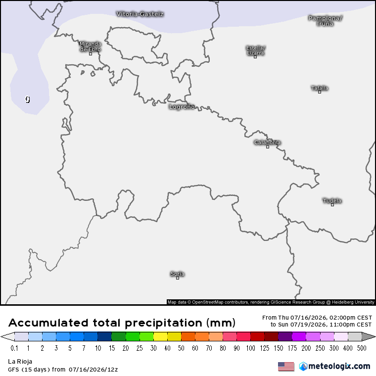 Precipitación Acumulada según GFS Meteosojuela La Rioja