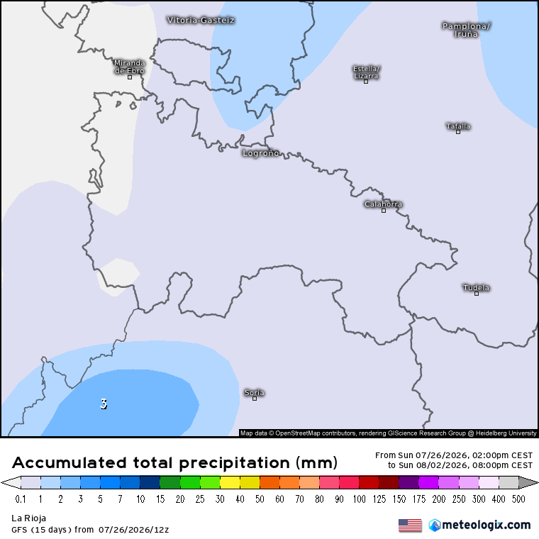 Precipitación Acumulada según GFS Meteosojuela La Rioja