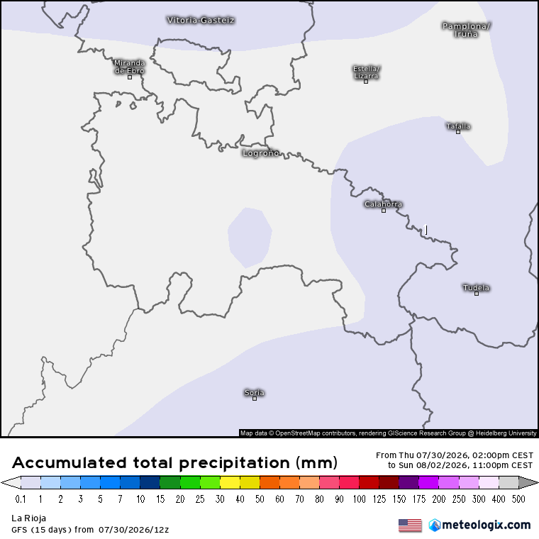 Precipitación Acumulada según GFS Meteosojuela La Rioja