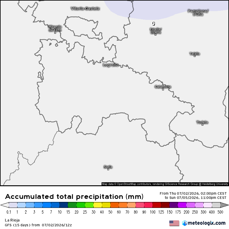 Precipitación Acumulada según GFS Meteosojuela La Rioja