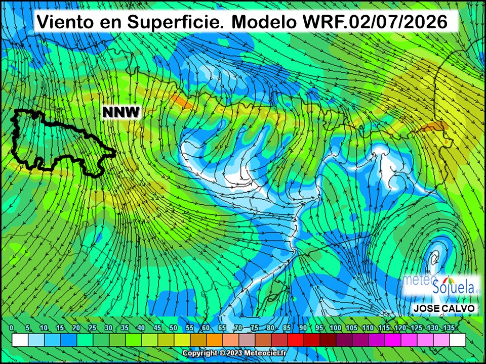 Viento en Superficie Modelo WRF Meteosojuela.